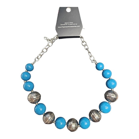 Paparazzi Necklace and Earrings Set Blue Silver Tone Statement Jewelry‎ New NWT - Picture 2 of 2